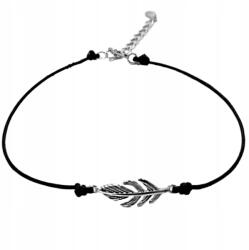 Lovrin 925-ös ezüst karkötő fekete zsinóron, tollal finom ajándék