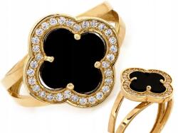 Lovrin Arany gyűrű 585 14kt fekete lóhere virág cirkóniákkal 2.74g (Lovrin)