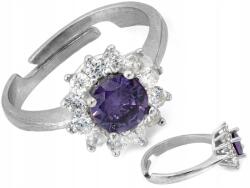 Lovrin Ezüst gyűrű markíza 925 ametiszt cirkóniákkal r14 virág motívum 3.17g