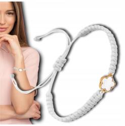  Fehér női karkötő ajándékba, kézzel fonott, szíjas, zsinóros, lóhere (bransoletka damska delikatna urodziny)