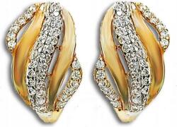 Lovrin Arany női fülbevaló cirkóniákkal, angol kapcsos, 585-ös, széles hullámok, cirkónia kövekkel (Lovrin 65739)