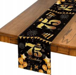  Asztali Dekoráció 75. Születésnapi Ünnepségre, Fekete-Arany, 40x140 cm