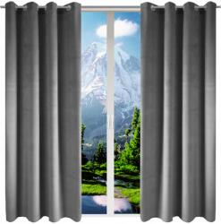 NOW-ART Welúr függöny szett, 140x270 cm, karikás, egyszínű, komplett velvet (Zasłony welurowe na kółkach ciemny szary 270)