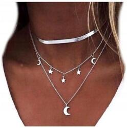 EdiBazzar Ezüst színű choker nyaklánc hold medállal női, divatos, retro stílusú (X89)