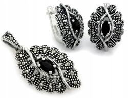 Lovrin Ezüst szett 925, oxidált, markazitokkal és ónixokkal, ajándékba, köves (Lovrin)