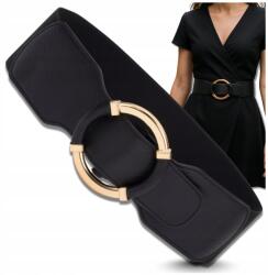 EdiBazzar Öv Széles Női Rugalmas Fekete Fűző Boho Retro Arany Kör Csat (Pasek Czarny Elastyczny Damski Gorset)