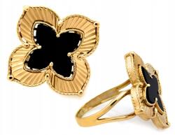 Lovrin Arany Gyűrű 585 Onyx Fekete Köves Virág Mintával 6.02g R22 Ajándékba (Lovrin)