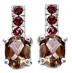 Lovrin 925-ös ezüst fülbevaló füstkvarccal és rodolittal, ajándékba, stekkeres (Lovrin107623)