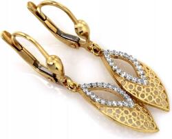 Lovrin Arany hosszú fülbevaló 375 áttört mintás mandula formájú fehér arannyal, divatos ajándék