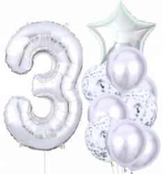  Lufik 10db harmadik születésnapra Ezüst konfetti