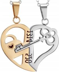  Szerelmes "Love" nyakláncok, szív és kulcs, 2 darabos szett (Naszyjnik 2w1 dla par przyjaciół złoty srebrn)