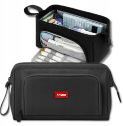  Kétrekeszes tolltartó, Multifunkciós iskolai tok, Széthajtható, fekete, hengeres (SZKOLNY PIÓRNIK USZTYWNIANA TUBA)