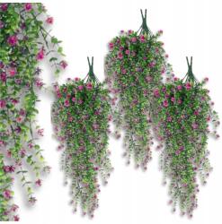  Művirág rózsaszín függő virágfüzér borostyán csokor ágak 3db (Bukiet wiszące kwiaty bluszcz różowe 3 szt)