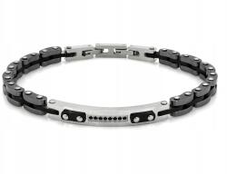 Lovrin Férfi acél karkötő fekete elemekkel és cirkóniákkal, 21 cm ajándékba (55214848)