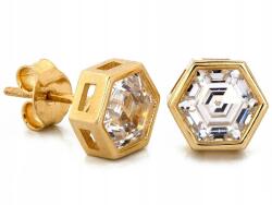 Lovrin 585-ös arany fülbevaló, hatszögletű, könnyű, kényelmes, stekkeres, cirkónia köves, divatos (Lovrin)