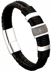  Férfi fekete bőr karkötő Férj számára ajándék fonott nemesacél (B111)