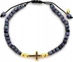 Lovrin Arany karkötő 585 fekete zsinóros hematittal és sima kereszttel 14k (Jubiler Lovrin)