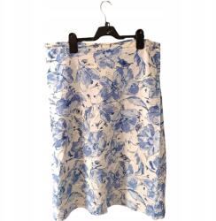 Marks & Spencer Marks&Spencer Midi Szoknya, Stílusos Fehér Kék Virágokkal, 27-es méret (UB000633)