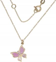 Lovrin Arany nyaklánc női 585 pillangó rózsaszín láncon modern minta (Lovrin 60059)