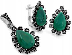 Lovrin 925-ös ezüst szett szintetikus kövekkel: fülbevaló és medál ajándék (Lovrin)