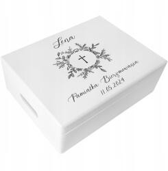 Creative Deco Fából készült doboz elsőáldozásra, emlék az első szentáldozásról, ajándék nyomtatással 40x30 (JANCDSD140CUSTOMCOMCONFCROSSMINFBM-W)