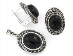 Lovrin 925-ös ezüst szett, fülbevaló és medál nagy fekete kővel, ajándékba (Lovrin)
