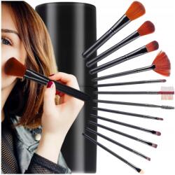 EdiBazzar Professzionális ecsetkészlet Sminkes ecsetek 12db-os tok fekete Púder (M5)