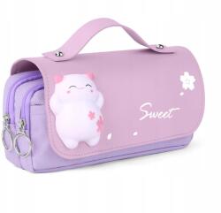  Rózsaszín, többfunkciós iskolai tolltartó kozmetikai táska cicás mintával (C031 fioletowy)