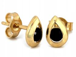 Lovrin Arany fülbevaló 585, csepp alakú, fekete ónix kővel, stekkeres