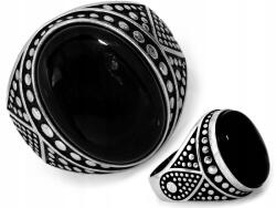 Lovrin Modern ezüst pecsétgyűrű 925 fekete ovális kővel, széles mart sínnel (55150141)