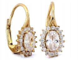 Lovrin Arany színű, ovális fülbevaló cirkónia kövekkel, 585-ös, angol kapcsos, ajándéknak is kiváló, 2.34g