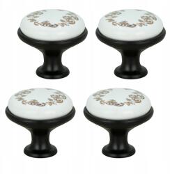 B&B 4 db fekete, kerek bútorfogantyú kerámiával és retro mintával, szekrénygombok (Z4 G107 CZ)