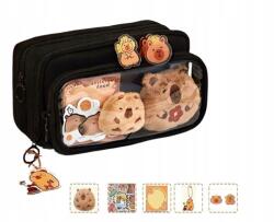  Nagy, 10 rekeszes tolltartó vízidisznó mintával, 11 kiegészítővel 22 x 13 cm, fekete (6977652564751)