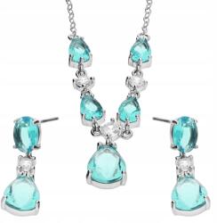 Lovrin 925-ös ezüst ékszerszett divatos türkizkék csepp nyaklánccal és fülbevalóval (Lovrin)