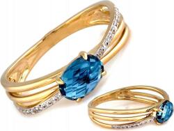 Lovrin 585-ös arany gyűrű lazúrkék topázzal és briliánsokkal r14 gyémántok ajándék