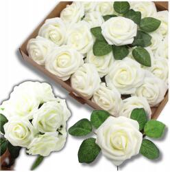  Műrózsa csokor, 25db, fehér, dekorációhoz (Bukiet róż 25szt do wazonu białe kwiatki)
