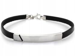 Lovrin Férfi ezüst karkötő 925 bőr fekete bőrlemezzel, divatos ajándék (Lovrin40048)