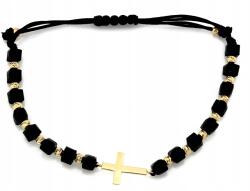 Lovrin Arany karkötő 585-ös finomságú, arany golyókkal, kereszttel és fekete kockákkal (LOVRIN)