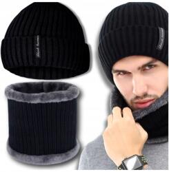 EdiBazzar Férfi Szett Meleg Téli Sapka Kéménygallér Téli Bordázott Bélelt Golf (Komplet Zimowy Męski Czapka Komin Ocieplany)