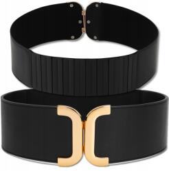 EdiBazzar Női Széles Bőr Öv, Rugalmas, Stílusos Gumis Öv, Fekete Fűző Öv, Boho Stílus (Prosty pasek do sukienki damski elastyczny)