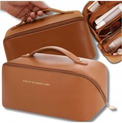 EdiBazzar Bőr kozmetikai táska, Bronz színű, kihajtható, nagy kapacitású, elegáns szervező doboz (Kuferek Kosmetyczka rozkładana)