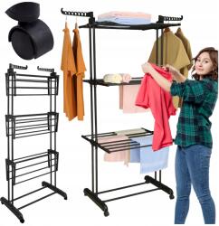 Lewer Ruhaszárító állvány ruhákhoz, fehérneműhöz, Nagy XXL méretű, fém, Fekete, függőleges (WĄSKA SKŁADANA DO MAŁEJ ŁAZIENKI POKOJU) Ruhaszárító