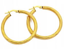 Arany fülbevaló 585-ös, csavart karika 37mm-es, díszített, angol kapcsos, ajándéknak (KL_12232A_585)