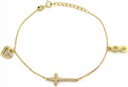 Lovrin 925-ös ezüst, aranyozott karkötő kereszttel, szívvel és végtelen jellel, r19-es méret (Lovrin)