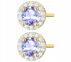 ZŁOCISTO Arany Fülbevaló Természetes Tanzanittal És Gyémántokkal 585 Arany Csavaros (DLA DZIEWCZYNY NARZECZONEJ)