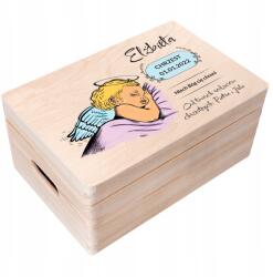 Creative Deco Keresztelői doboz gravírozással, ajándék, szent keresztelő emlék, 30x20x14 cm (JANCDSD130CUSTOMBAPTISMANGELFBM)