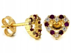 Lovrin Arany Fülbevaló 585 Szív Fehér és Piros Cirkóniával 1.16g Ajándékba
