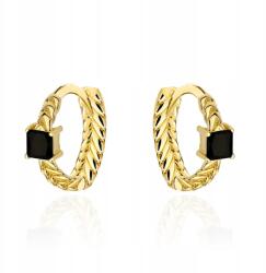 Lovrin Arany fülbevaló 585 fonott karika fekete kővel, gyönyörű kreol típusú karikák (Lovrin)