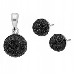 Lovrin Ékszerszett 925-ös ezüstből, gazdagon fekete cirkóniákkal díszített divatos karika fülbevaló és nyaklánc (Lovrin)