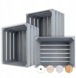 Creative Deco x3 Szürke fa láda doboz nagy tárolóláda játékok virágok 50x40x30cm (X001WRW29Z)